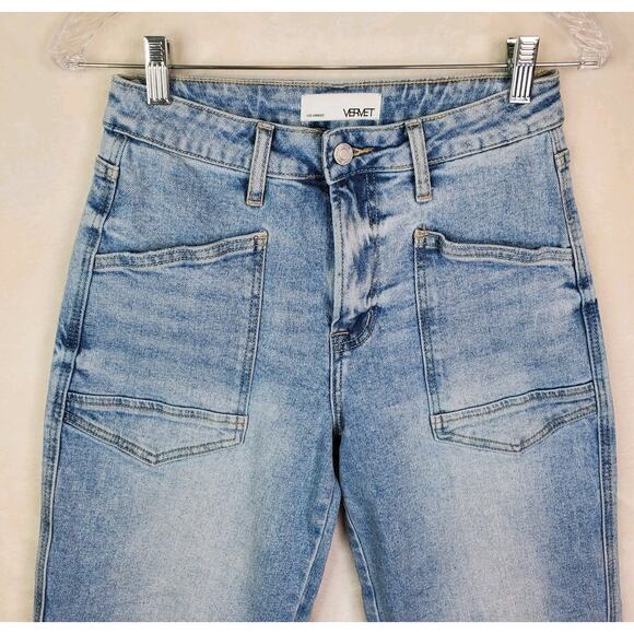 VERVET CITY LIGHTS BARREL JEANS Sz 25 Raw Hem High Rise Wide Leg Taper Stretch - Picture 9 of 16